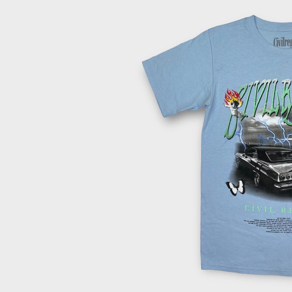 Civil Regime T Shirt Mens Small Civil Cruise Blue Lowrider Graphic Flame Hip Hop - Picture 3 of 12